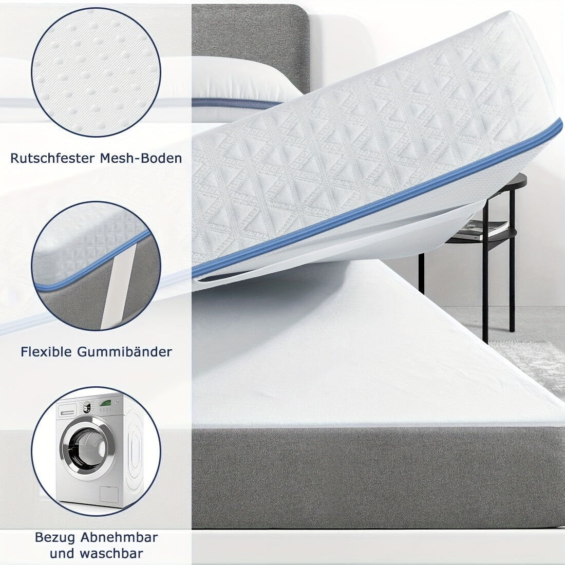 Matras Topper – Topmatras – Topdekmatras – Matrastopper – Topmatras 160x200 cm – 10 cm Dik – Dubbele Hardheid H2 & H3 – Wasbare Afritsbare Hoes