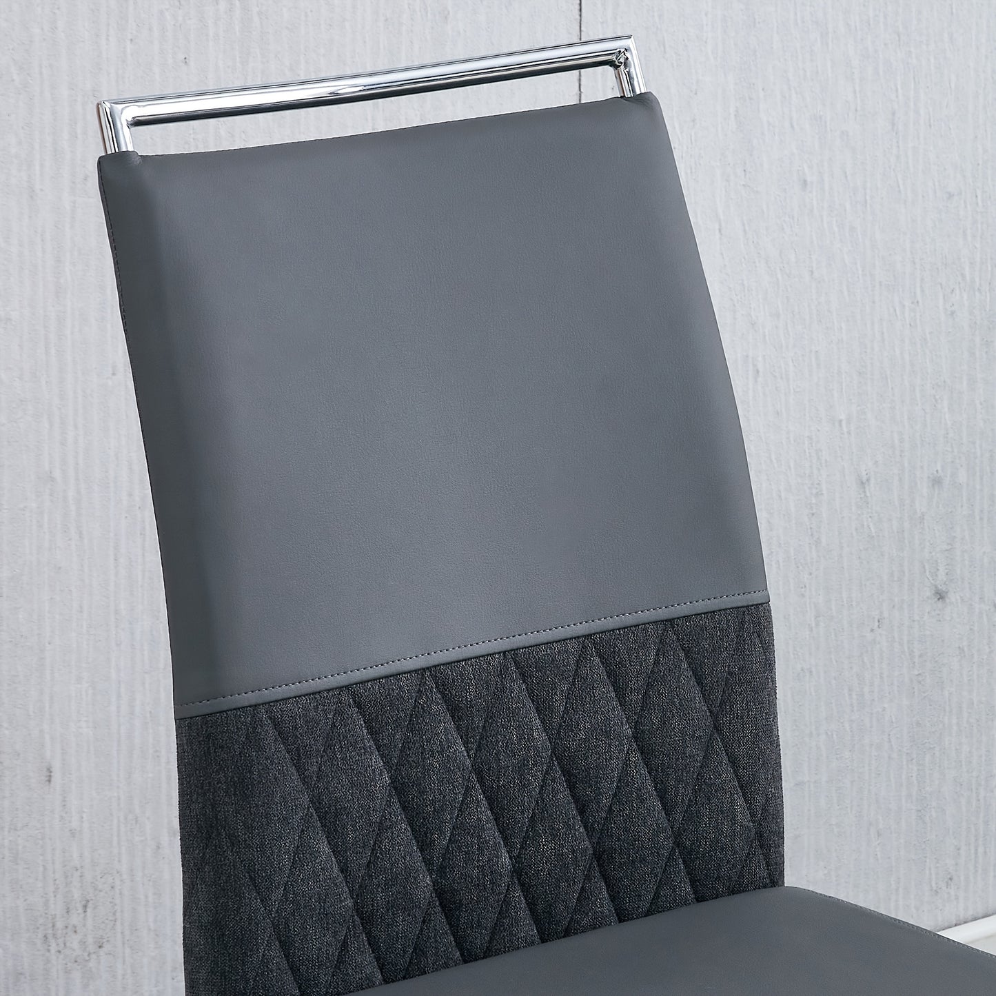 2pcs Modern Dining Chair Set - High Back Upholstered Side Chairs with Cross Stripe Backrest, PU Faux Leather & Linen Fabric, Metal Frame, Gray, Contemporary Style, Dining Room, Kitchen, Guest Office Chair, Dining Room Chairs,