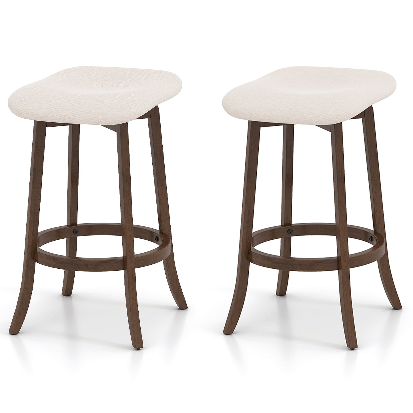 Draaibare Barkrukken – Barkruk Set – Barstoelen – Keukenkrukken – Hoge Stoelen – 360° Draaibaar – Stevige Rubberhouten Pootjes – Zachte Bekleding – Voetensteunen – 74 cm Backless – Set van 2