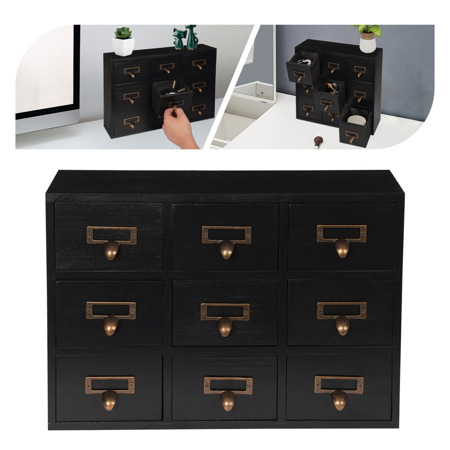 Houten Opberger – Ladekast – Organiser – Opbergkast – Ladenkast – 9 Lades – Ruimtebesparend Verticaal Design – Duurzaam Hout Met Metalen Knoppen