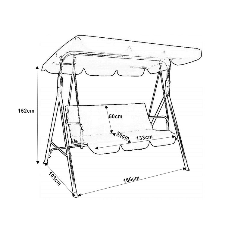3-Persoons Tuinschommel – Tuinswing – Buitenschommel – Zitschommel – Schommelbank – Gepoedercoat Stalen Frame – Verstelbare Polyester Luifel