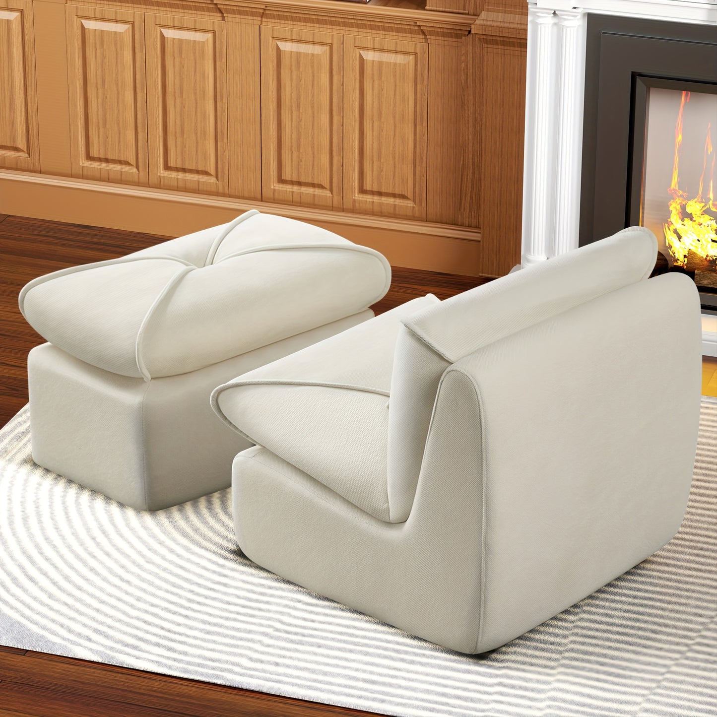 Fauteuil – Relaxstoel – Loungefauteuil – Draaifauteuil – Zitstoel – Ergonomisch Ontwerp – Zachte Chenille Bekleding – Inclusief Voetenbank