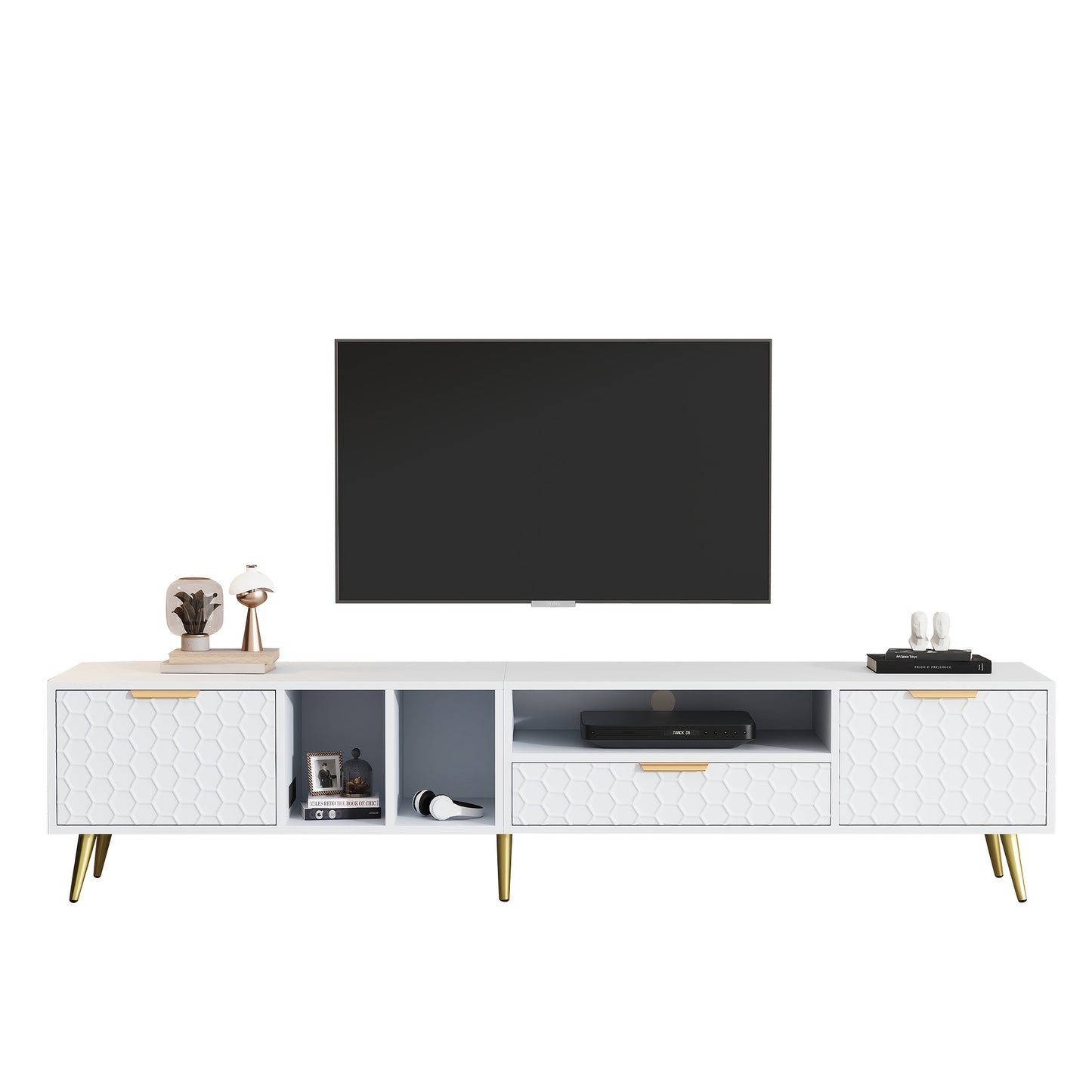 Modern TV Meubel – TV Kast – TV Stand – TV Dressoir – TV Bank – Vertical Design – Geschikt Tot 80 Inch – MDF & Hout – Mat Honingraatdessin – Ruimtebesparend – Met Opbergruimte