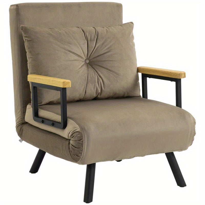 Fauteuil – Lounge Fauteuil – Stoel – Zetel – Armstoel – Compact Design – Lichtbruine Velvet Bekleding – Verstelbare Rugleuning – Stevige Zwarte Poten