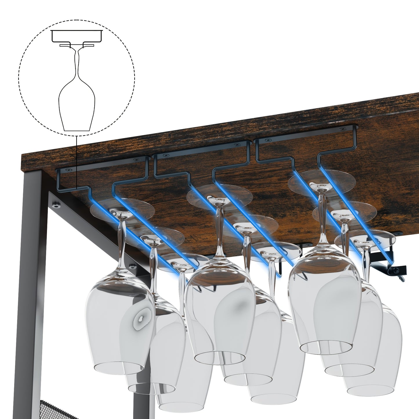 Koffiebarkast – Wijnrek – Buffetkast – Barmeubel – Opbergkast – Vrijstaand – 12 Wijnfles Houder – 9 Wijnglazen Rek – Ruim Werkblad – Mesh Deurtje Storage