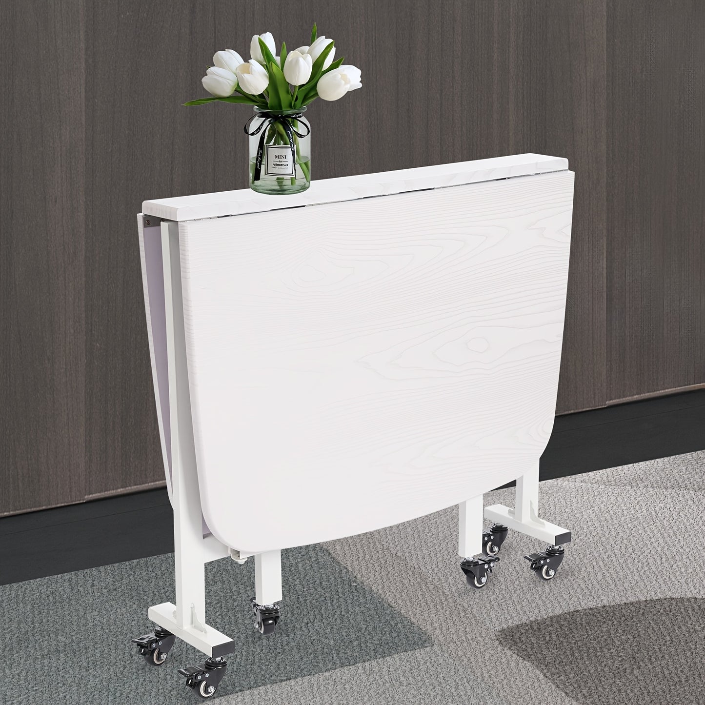 Opvouwbare Eettafel – Inklapbare Tafel – Uitklapbare Tafel – Compacte Tafel – Flexibele Tafel – Wit – 120x80x75 cm – 6 Wieltjes Met Remmen