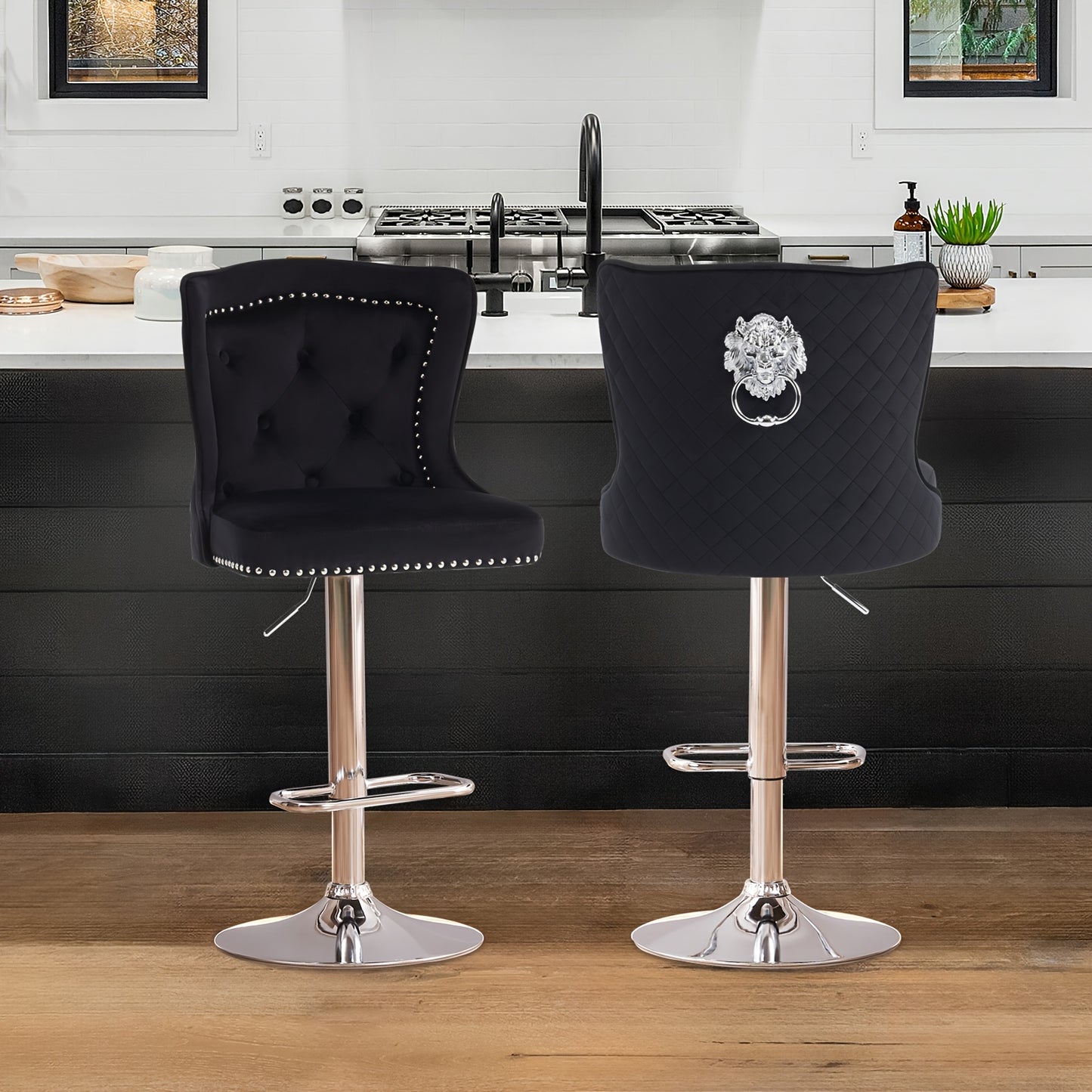 Barkrukken – Barstoelen – Krukken – Hoogte Verstelbare Stoelen – Zwarte Fluwelen Barkrukken – Verstelbare Hoogte – Stevige Metalen Onderstel Met Vloerbescherming
