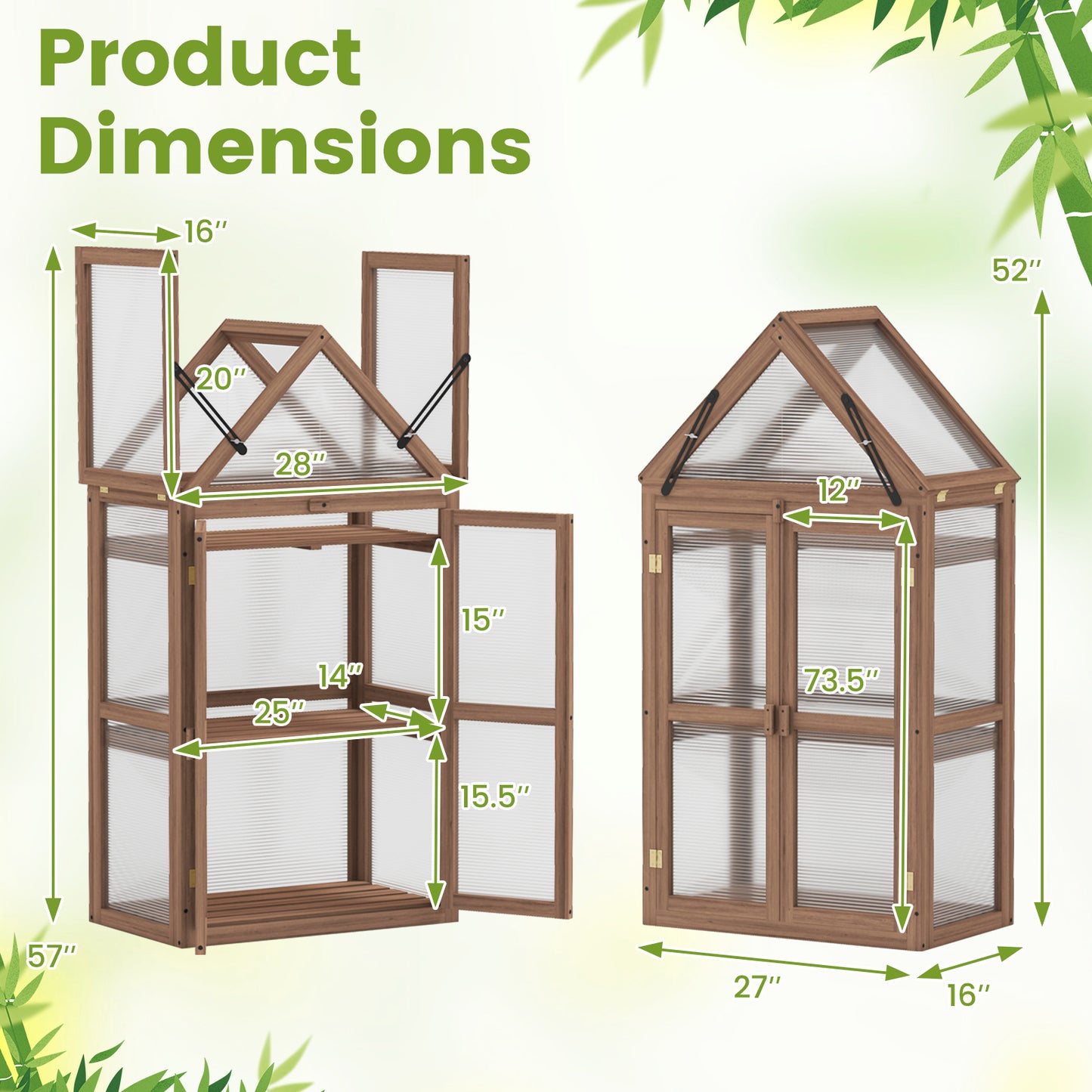 Koudebak – Mini Kas – Groentekas – Tuinkas – Kweekkast – Houten Frame – Transparante PVC – 3 Verstelbare Planken – Dubbele Deuren – 71x41x132 cm