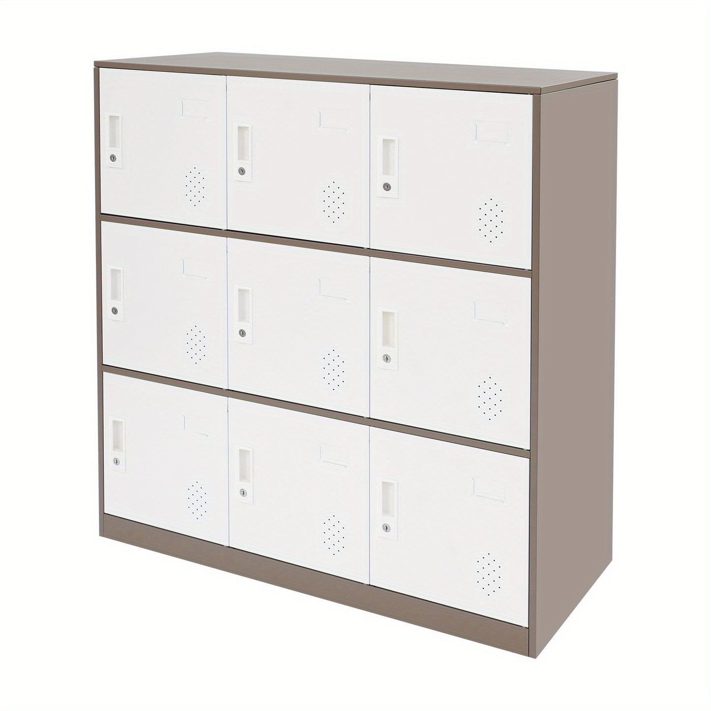 9-Door Heavy-Duty Lockable Metal Storage Cabinet with Card Slots & Key Lock - Modern Floor-Standing Office Cabinet with 9 Individual Compartments, 74.84KG/Shelf Capacity, Easy Assembly for Home Office, School, Business - Cont