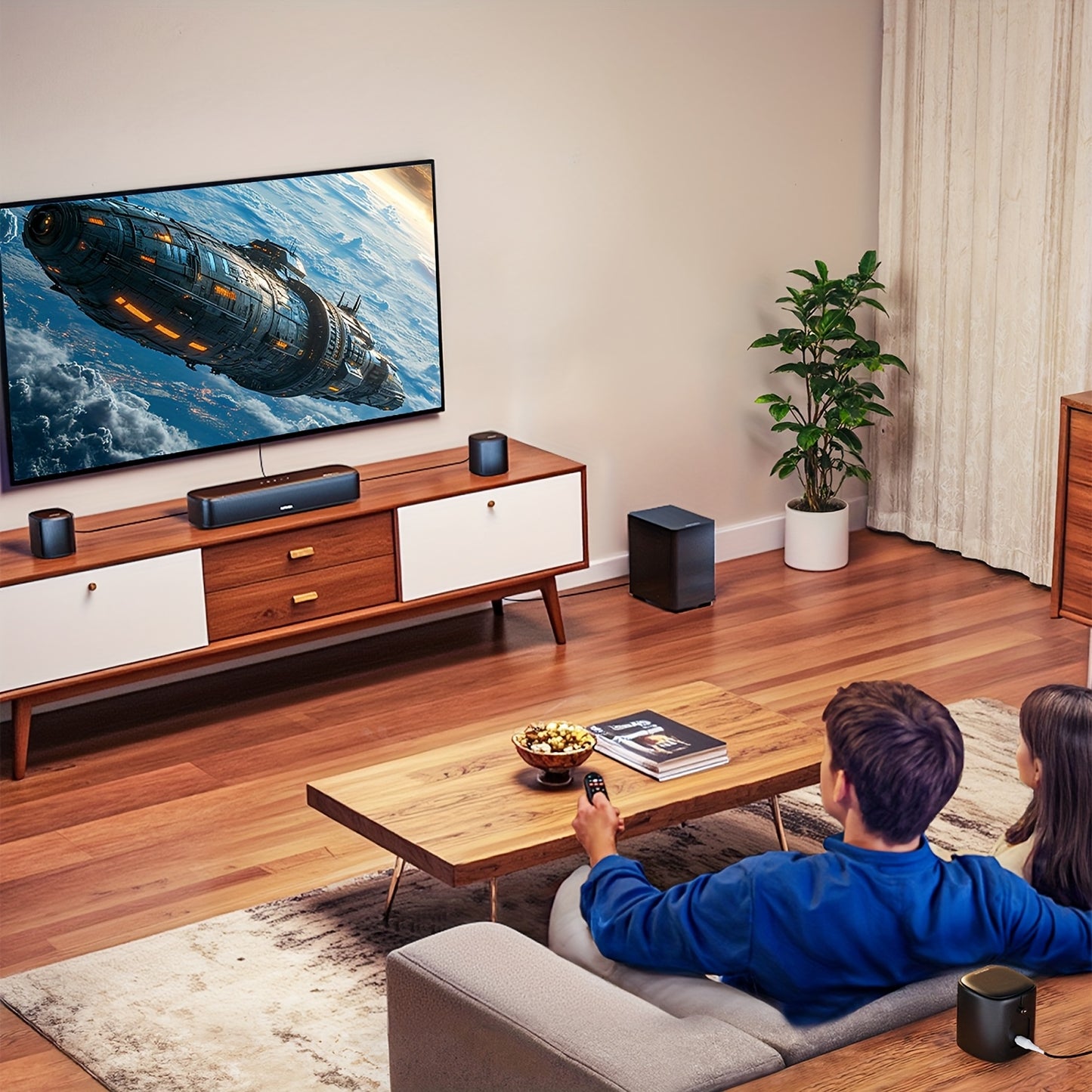 Surround Sound Systeem – Home Theater Set – Soundbar – Audio Installatie – Draadloos 7.1 Kanaals – Krachtige Subwoofer – HDMI eARC & Bass Boost – App Bedienbaar – Zwart