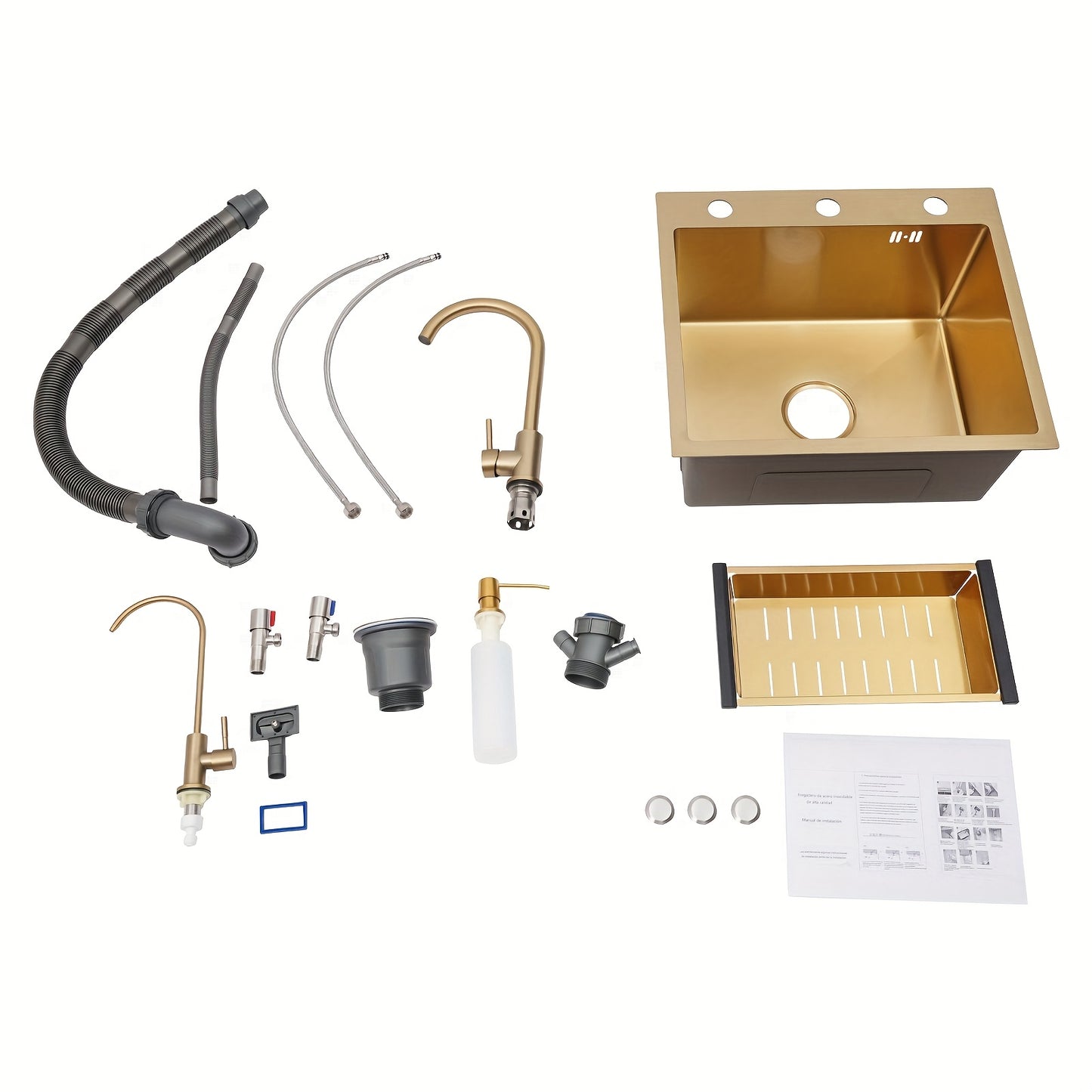 Gouden RVS Keukenspoelbak – Keukenspoelbak – Spoelbak – Keukenschaal – Keukenspoelbak RVS – Grote Capaciteit 50x45x20 cm – Geluidsreducerende Silencer Pad