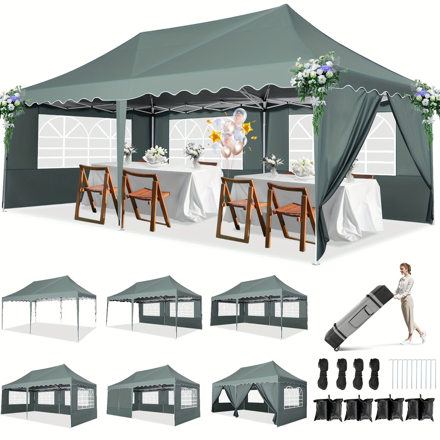Feesttent – Partytent – Paviljoen – Tuintent – Vouwtent – Grijs – Windscherm Met Zandzakken – Waterdicht 3x6 Meter