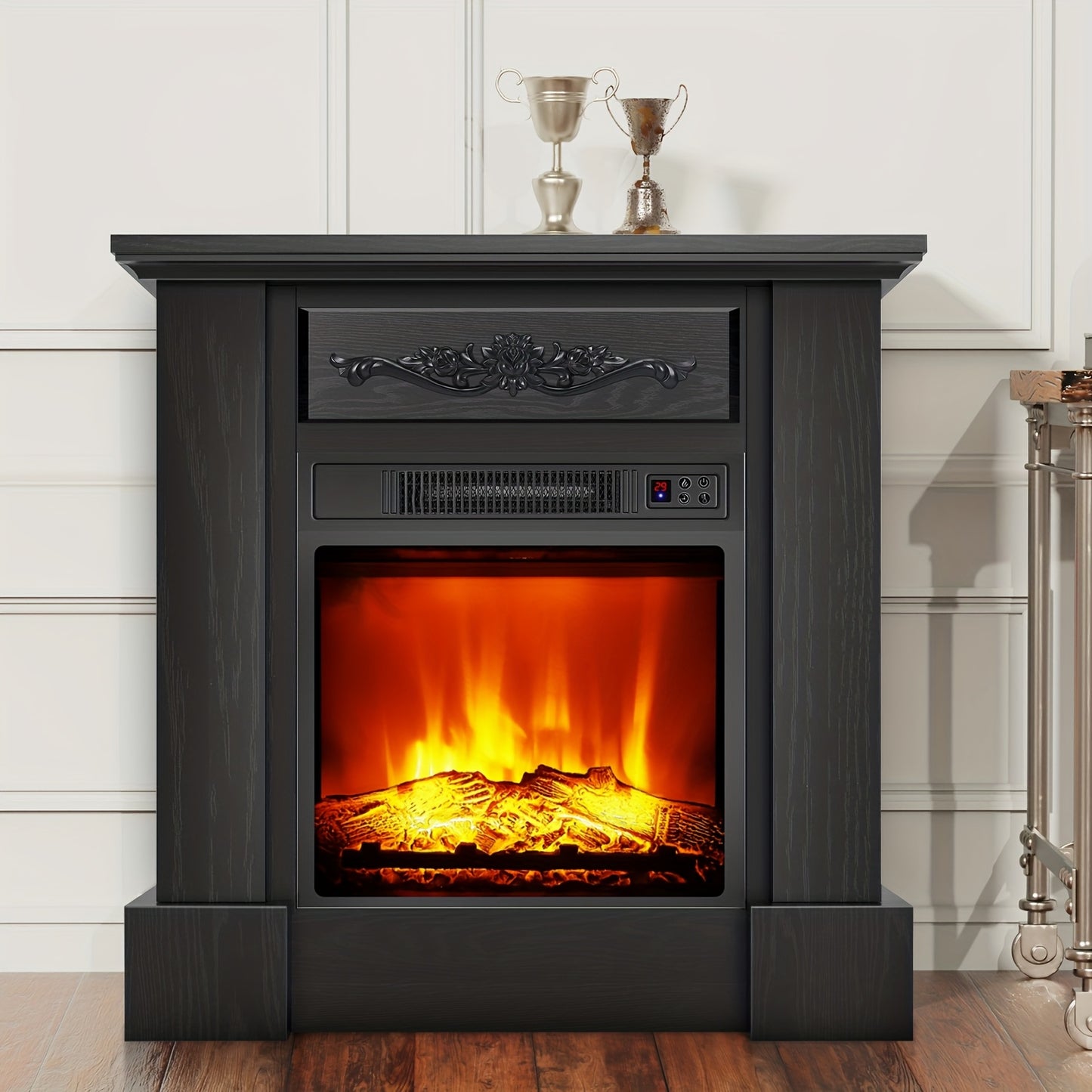 Elektrische Haard – Haardmeubel – TV Meubel – Sfeerkachel – Infraroodkachel – Zwart – 2000W Verwarming – Realistisch Vlameffect
