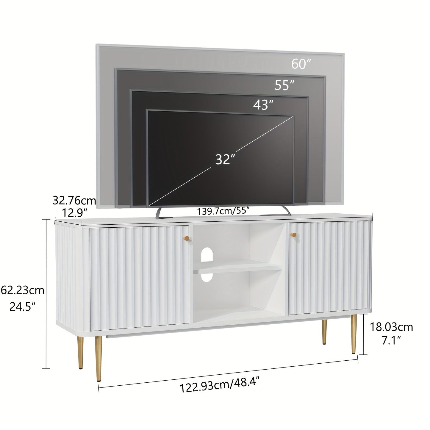 tv meubel – tv kast – tv dressoir – entertainment center – tv stand – modern design – 139,7 cm breed – hoogwaardig hout met 2 deuren en open planken