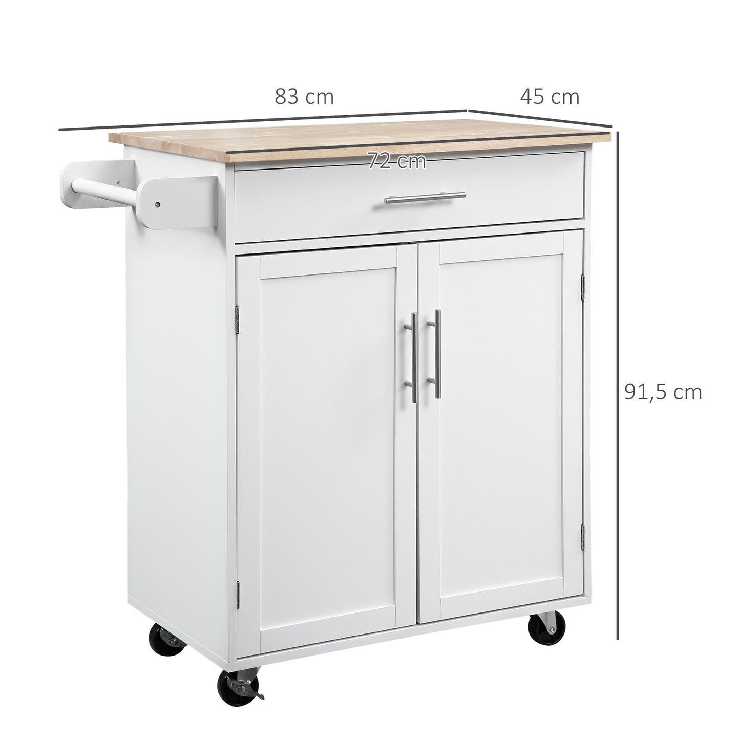 Keukentrolley – Keukenwagen – Servertrolley – Keukenmeubel – Barschop – Met Wieltjes En Remmen – 83 x 45 x 91,5 cm Wit