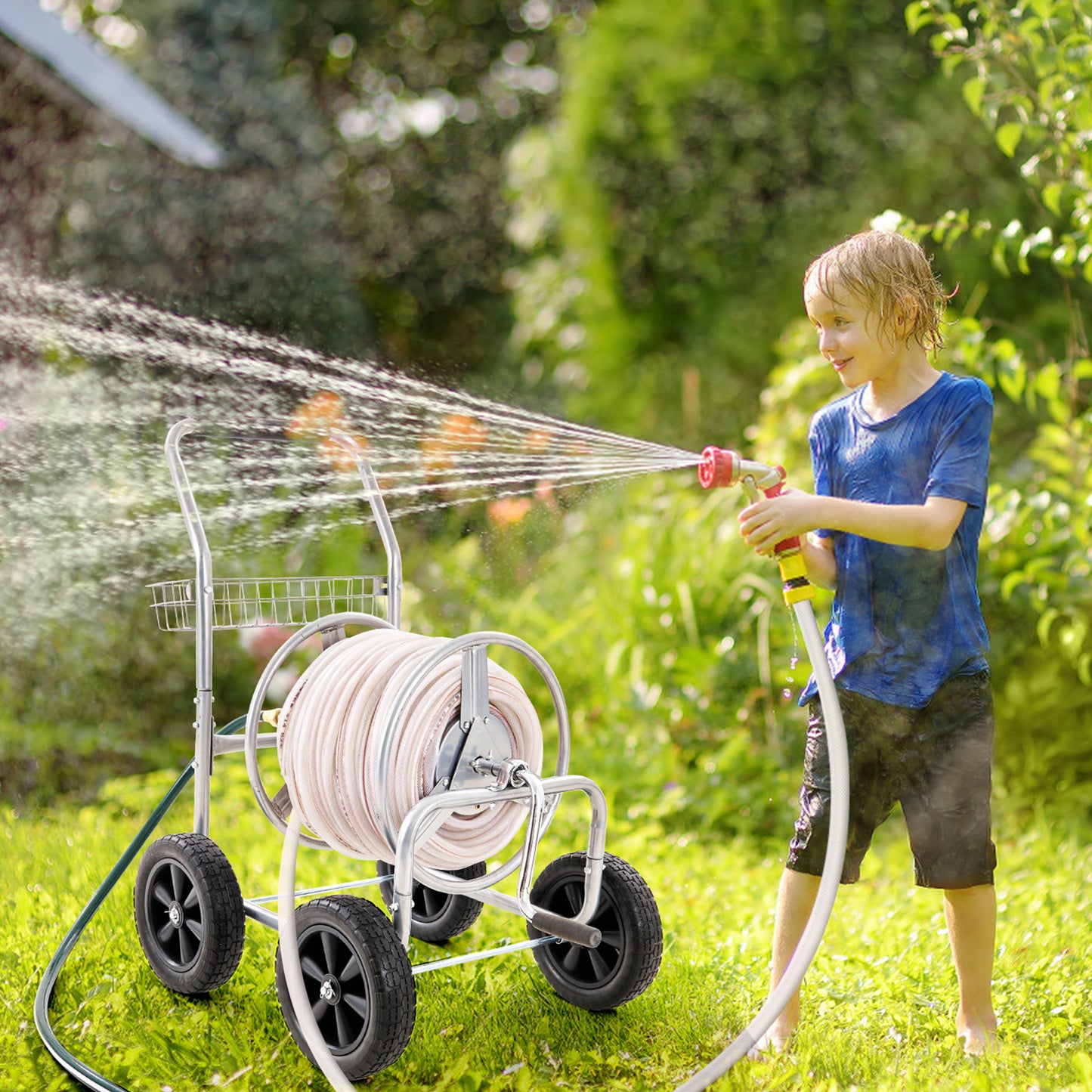 Tuinslangwagen – Slangenwagen – Tuinslanghouder – Slangrek – Hogedrukslangwagen – 250 ft Capaciteit – Weerbestendig Stalen Frame