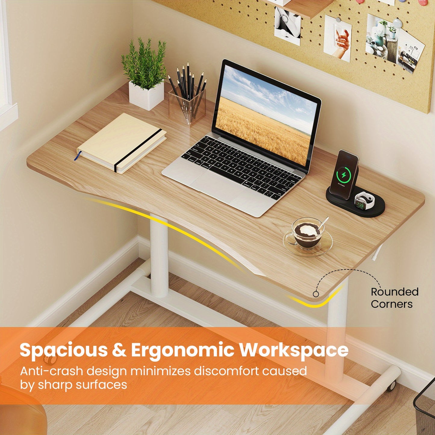 Zit Sta Bureau – Mobiel Werkplek Bureau – Laptoptafel – Verstelbaar Bureau – Verrijdbaar Bureau – Verstelbare Hoogte – Rustiek MDF Houten Tafelblad