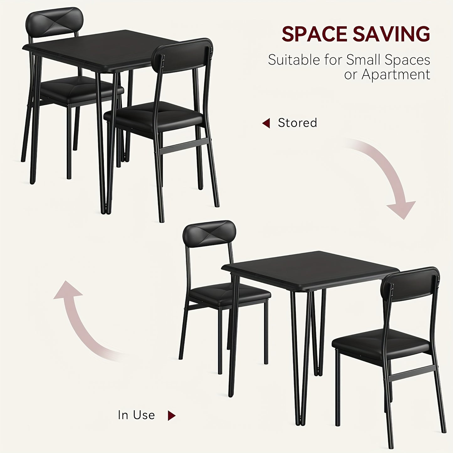 Eettafelset – Eetkamerset – Keukentafelset – Zitgroep – Meubelset – Compact 3-Delig – Metaal Hout Kunststof – Voor 2 Personen – Ruimtebesparend Design