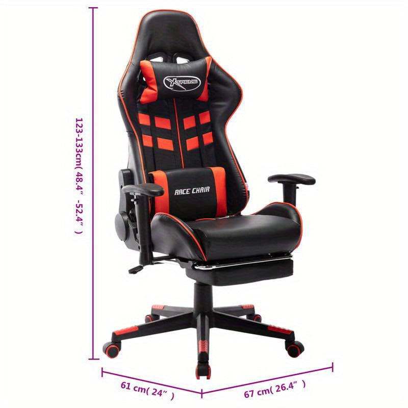 Gaming Chair with Footrest in Black And Red Faux Leather