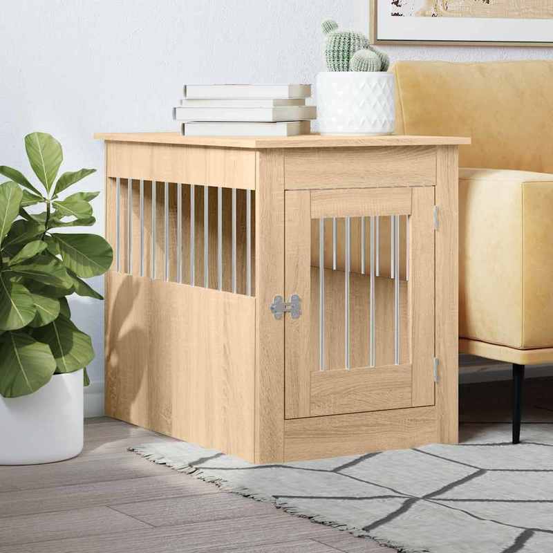 Hondenbench – Hondenkooi – Hondenhuis – Hondenbox – Hondenrek – Houten Sonoma Eiken – Stevige Massief Hout Constructie – Met Slot & Bijzettafel Capaciteit 40 kg