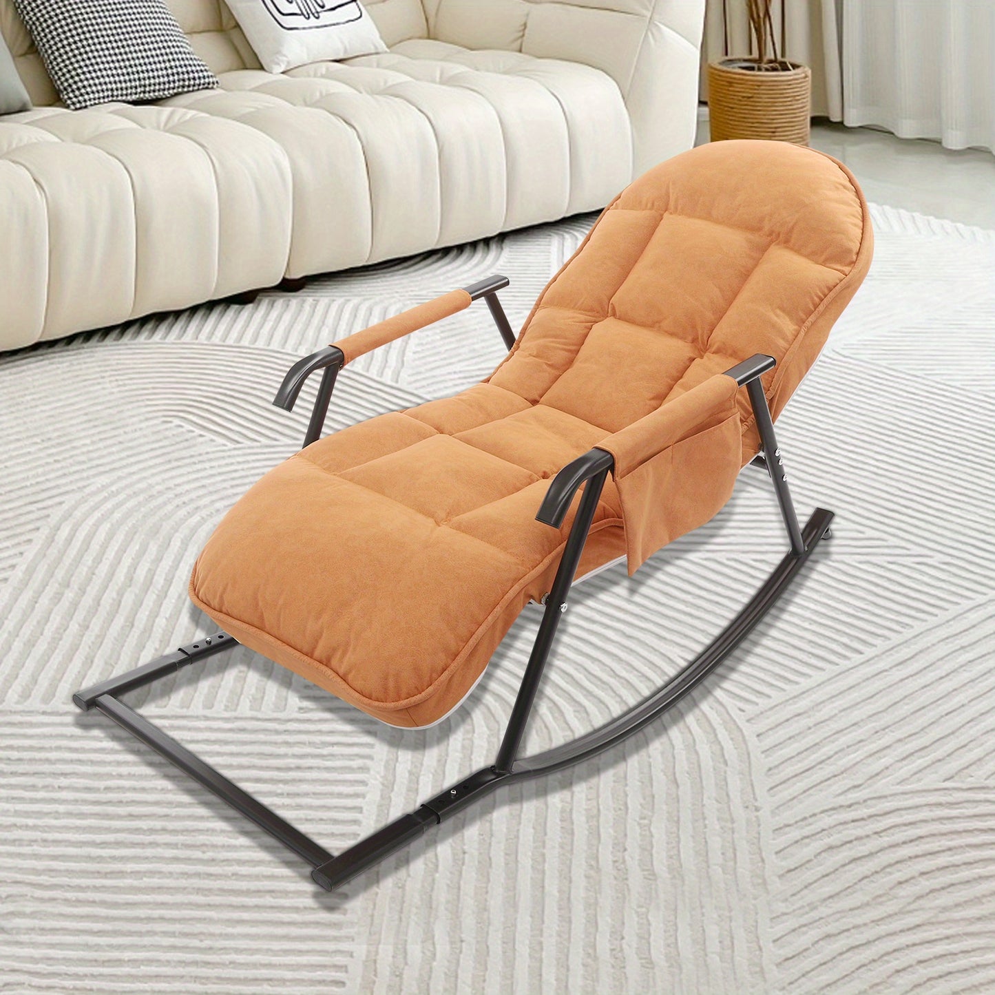 Relaxfauteuil – Schommelstoel – Loungefauteuil – Verstelbare Stoel – Relaxstoel – Stalen Frame – 3-stand Voetsteun – Oranje – Comfortabele Zit – Geschikt Voor Harde Vloeren