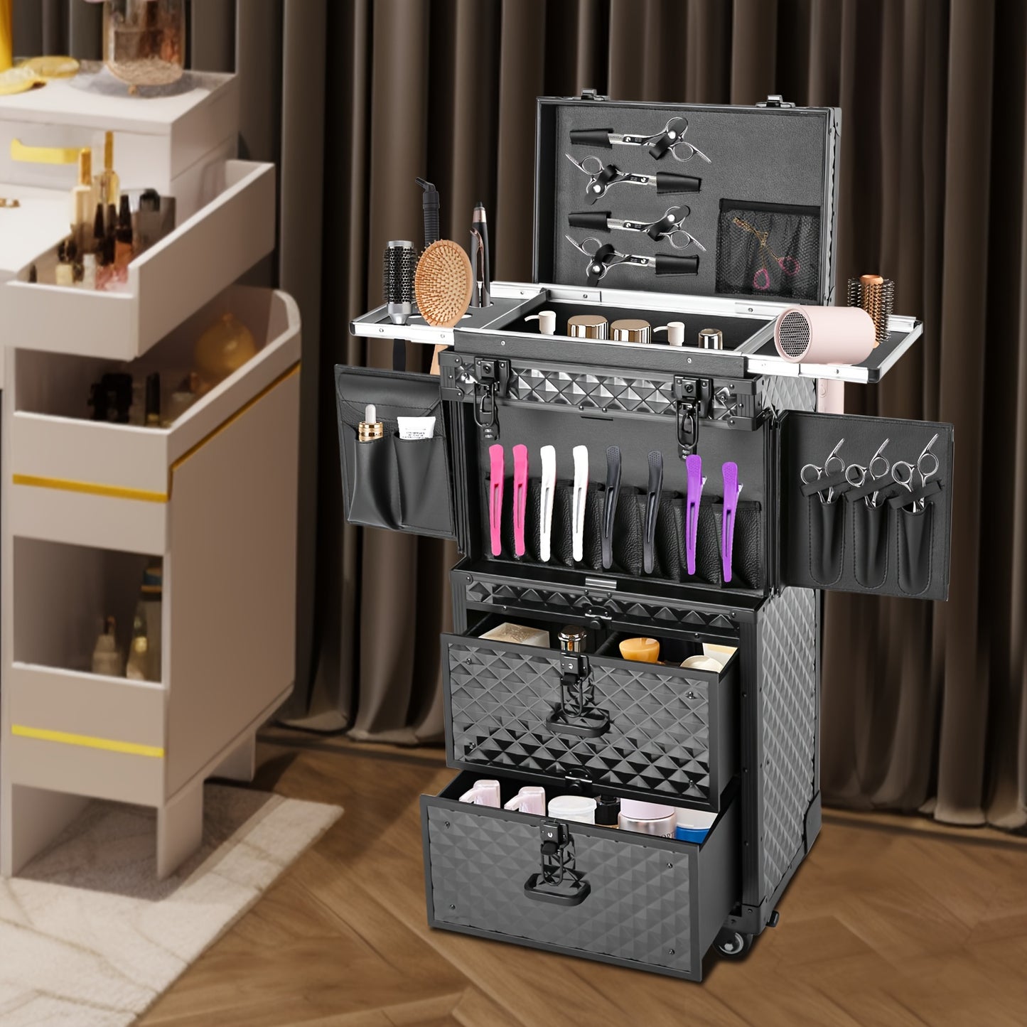 Make-up koffer – Make-up trolley – Beautycase – Cosmetica koffer – Schminkkoffer – Aluminium – Verstelbare trekstang met slot