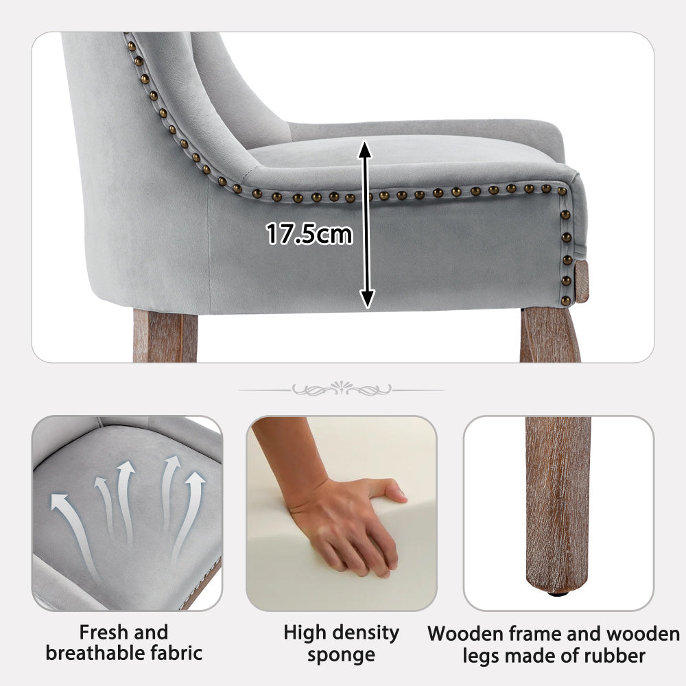 Eetkamerstoelen – Stoelen – Dining Stoelen – Velours Stoelen – Design Stoelen – Grijs – Fluwelen Bekleding – Houten Poten