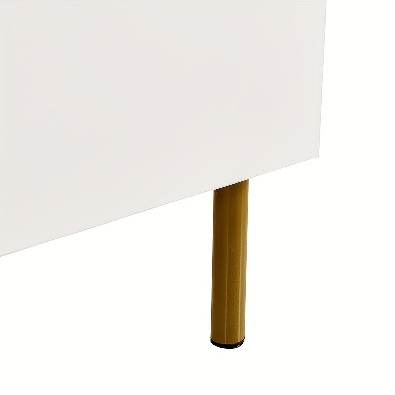 Dressoir – Opbergkast – Sideboard – Kast – Buffetkast – Wit met Gouden Accenten – 4 Deuren met Ruime Binnenkant – Duurzaam Bamboe, Vrijstaand & Eenvoudige Montage