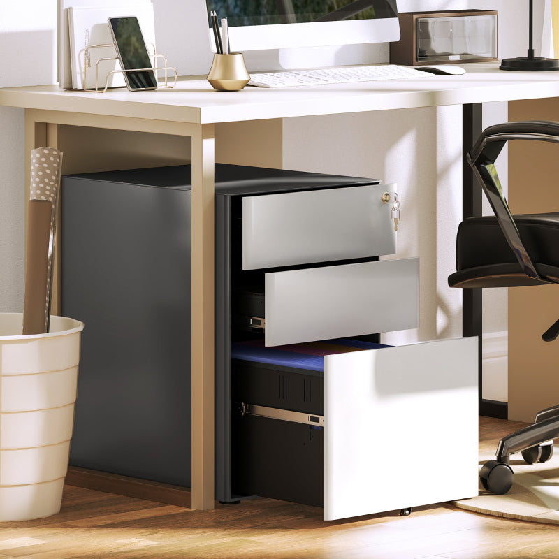 rollcontainer – mobiele ladekast – kantoorkast – archiefkast – ladeblok – afsluitbaar slot – stevig koudgewalst staal – 39x48x59 cm – grijs