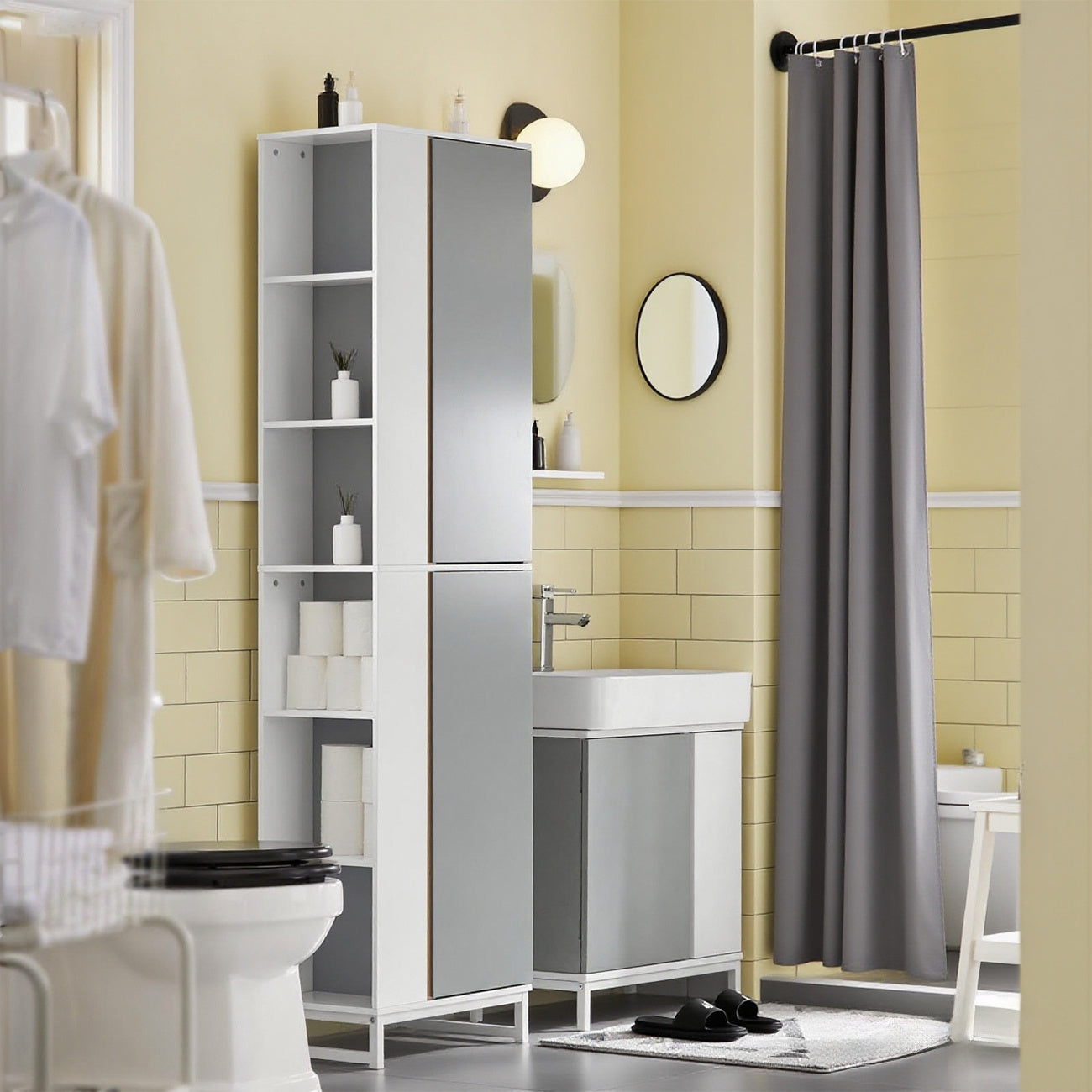Hoge Kast Badkamer – Badkamerkast Opbergkast Kolomkast Smalle Kast – 50x30x181 Cm – Vochtbestendig MDF – Flexibele Deurmontage