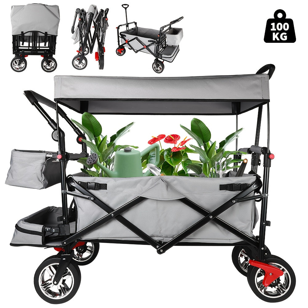 Opvouwbare Campingwagen met Luifel – 900D Dubbel Laag Oxford Doek, Verlengd Dakpaneel & Veiligheidssluitingen – Grijs – Stevige Draagkar met Stofhoes en Opbergvakken