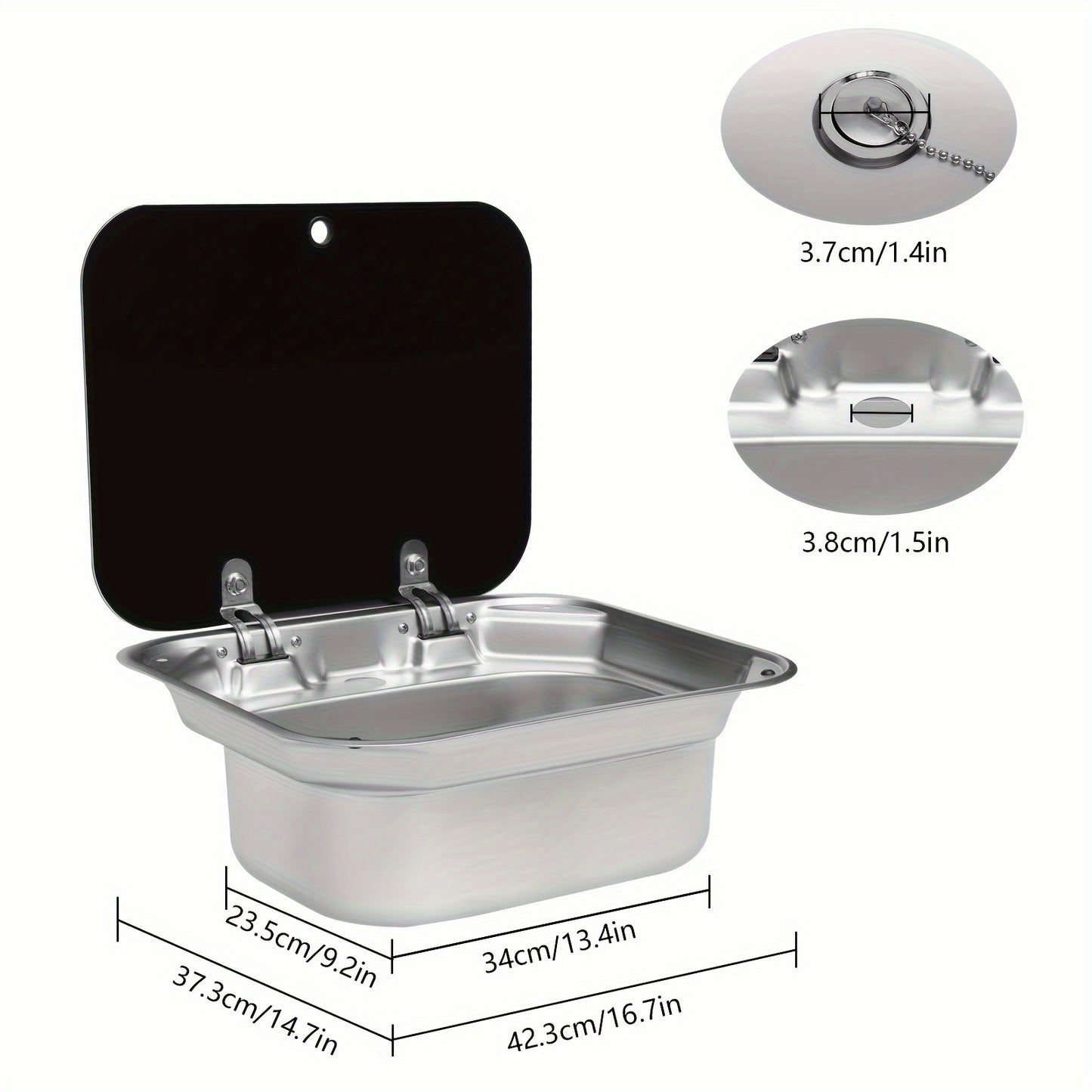 Wasbak – Spoelbak – Wastafel – Afwasbak – Roestvrij Stalen Camper Spoelbak – Compact Formaat – Temperglas Deksel
