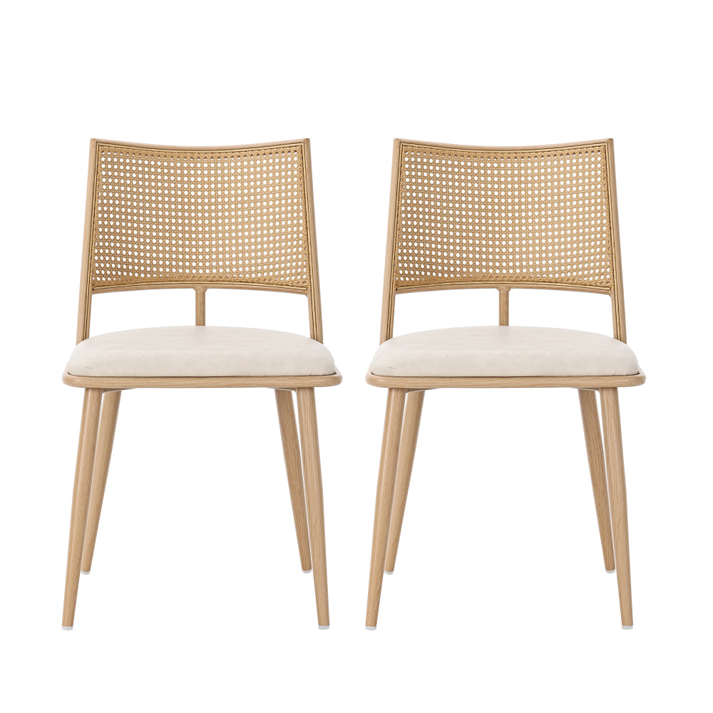 Set of 2 Modern White Rattan Dining Chairs - Lightweight Wicker-like Indoor/Outdoor Furniture with Natural Beige Backrest &, -Compatible (No Padding), Sturdy Metal-Free Frame for, Balcony, - Easy Assembly