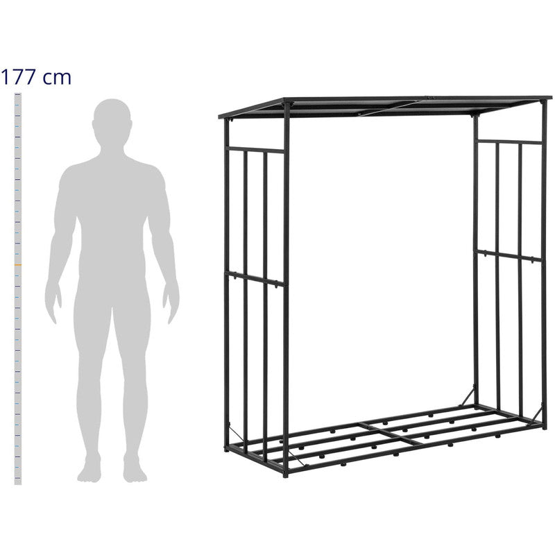 Houtopslag – Houtrek – Houtstandaard – Houtopslagrek – Buitenopslag – Stalen Constructie – Beschermend Dak – 300 Kg Draagvermogen – 161 x 65 x 177 cm