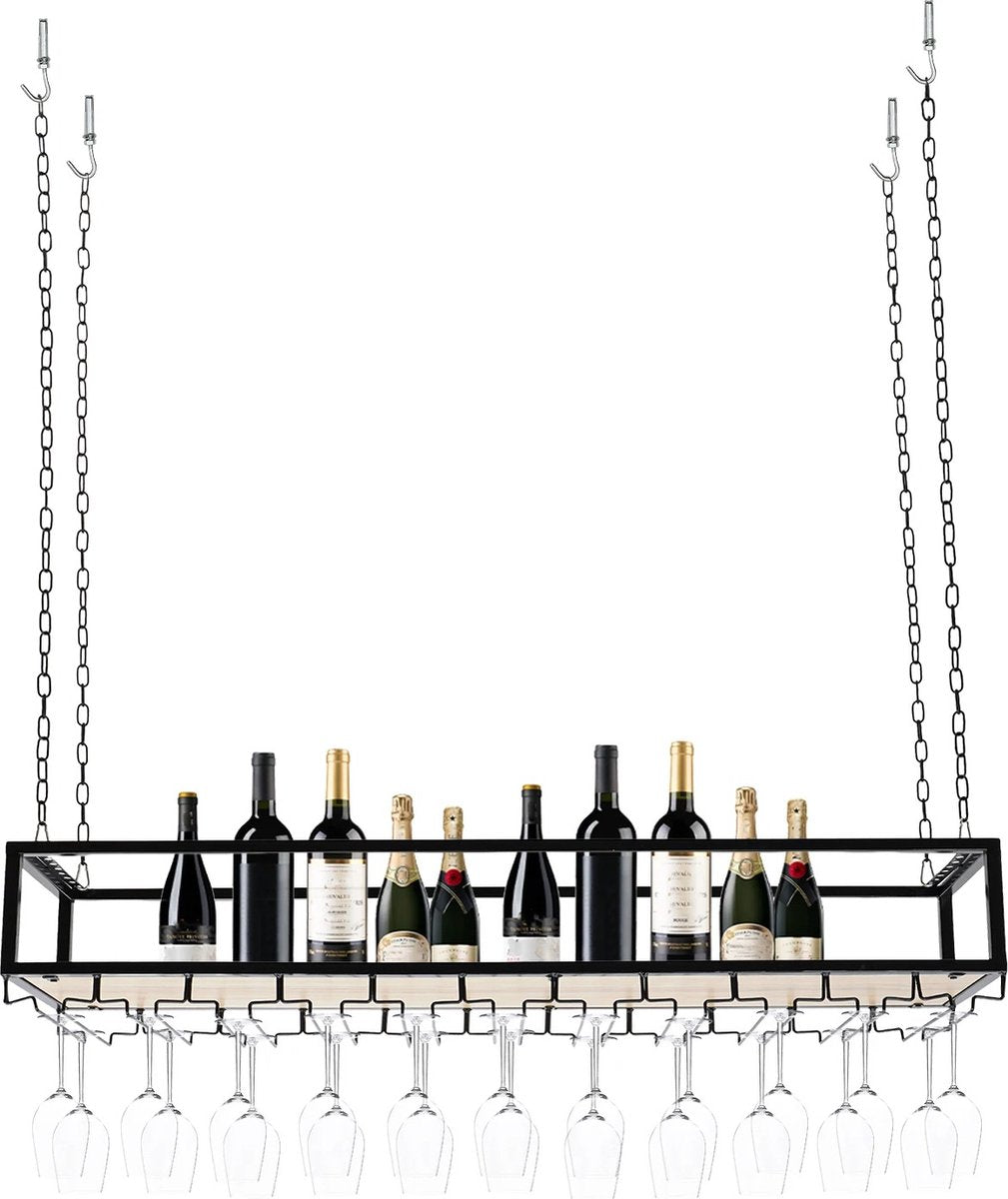 Wine rack - Wine glass holder - Wine rack for ceiling - Kitchen rack - 100 x 25 x 22 cm - Load capacity 75kg