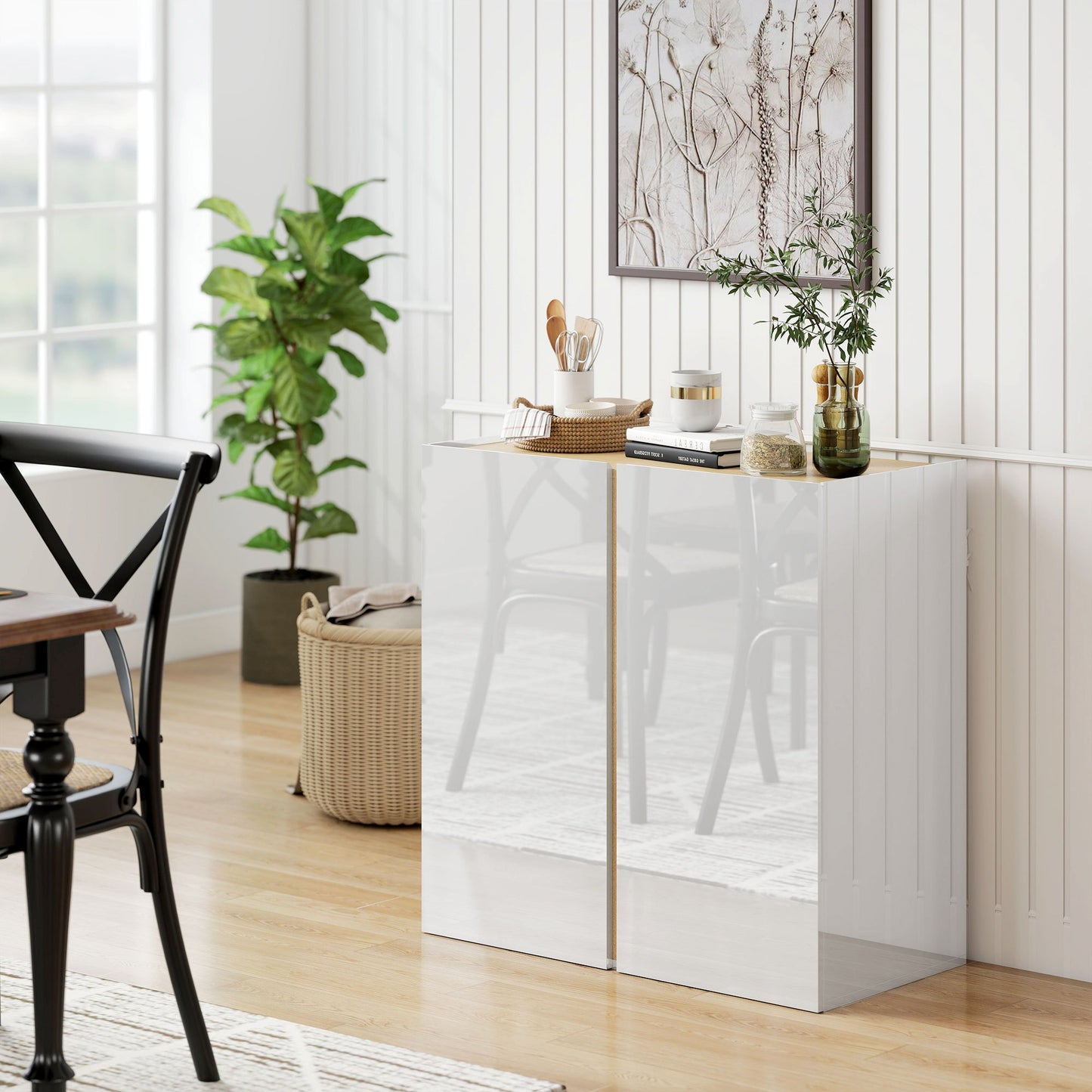 Dressoirkast – Dressoir – Sideboard – Opbergkast – Kabinet – Hoogglans Wit – Soft-Close Deuren – Verstelbare Legplank