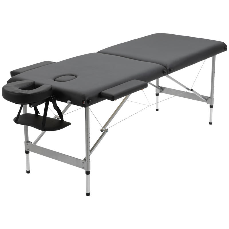 Portable Massage Table Featuring a Face Hole, Arm Supports, Hand Rests, And Dimensions of 186 Cm X 71 Cm X 83 Cm.