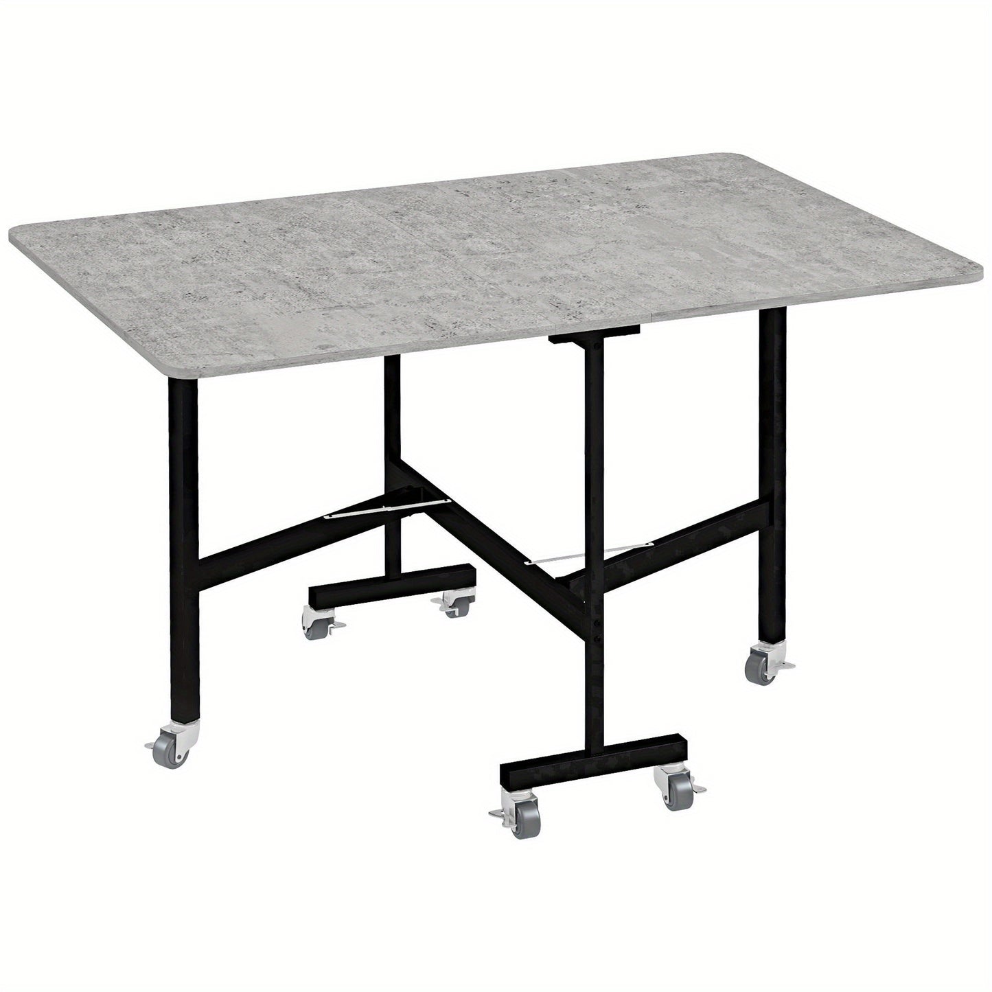 Uitklapbare Eettafel – Vouwtafel – Klaptafel – Keukentafel – Tafel Met Stalen Poten – Voor 4-6 Personen – Ruimtebesparend Hardhouten Blad – Met Zwenkwielen