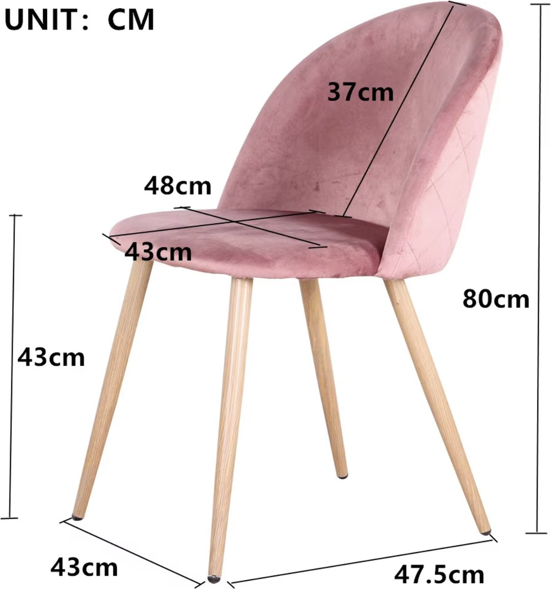 Dining room chair - Set of 4 - Velvet dining room chair - Chair - Dining table chair - 4 pieces - Wooden leg - Pink