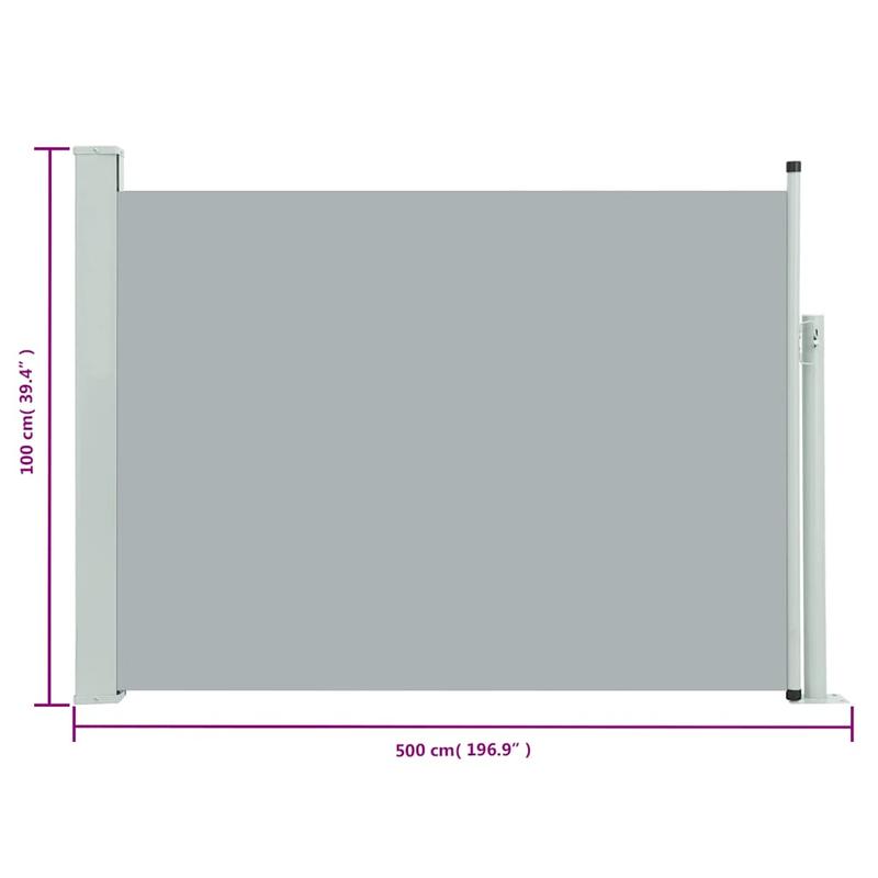 Zijluifel – Zijscherm – Uittrekbare Luifel – Buitenluifel – Zonnescherm – Verstelbaar Uittrekbaar – Weerbestendig Polyester – 100 x 500 cm Grijs
