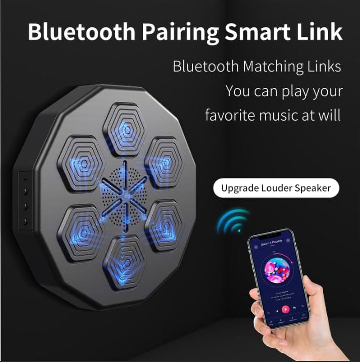 Digitale boksmachine - Boksmachine - Met muziek & Bluetooth - Intelligente Training - Muurbevestiging - Boksen - Boksbal - Bokszak - Boxing Machine - Boxmachine - Boksmachine met muziek - Zwart