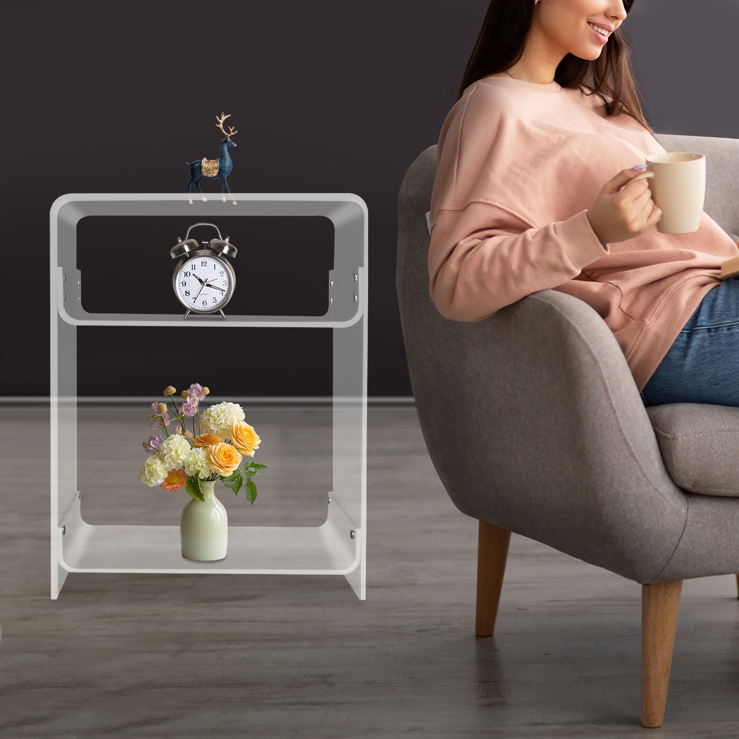 Bijzettafel – Nachtkastje – Salontafel – Sidetable – Banktafel – Transparant Acryl – Stevig A-Frame Design – 30 KG Draagvermogen – Ruimtebesparend Compact