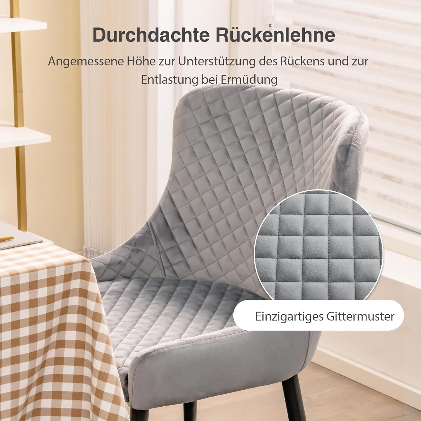 Eetkamerstoel – Stoel – Kuipstoel – Draaistoel – Keukenstoel – Grijs Velvet – Metalen Poten – 60x52x80 cm – Max 150 kg Belastbaar