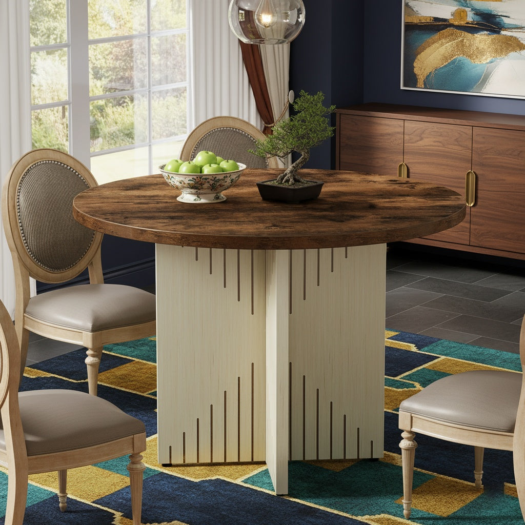 Ronde Eettafel – Eettafel Rond – Tafel Met Centrale Poot – Ronde Tafels – Keukentafel Rond – 100 cm Diameter – Stevige Kruisvoet & Krasbestendig Tafelblad