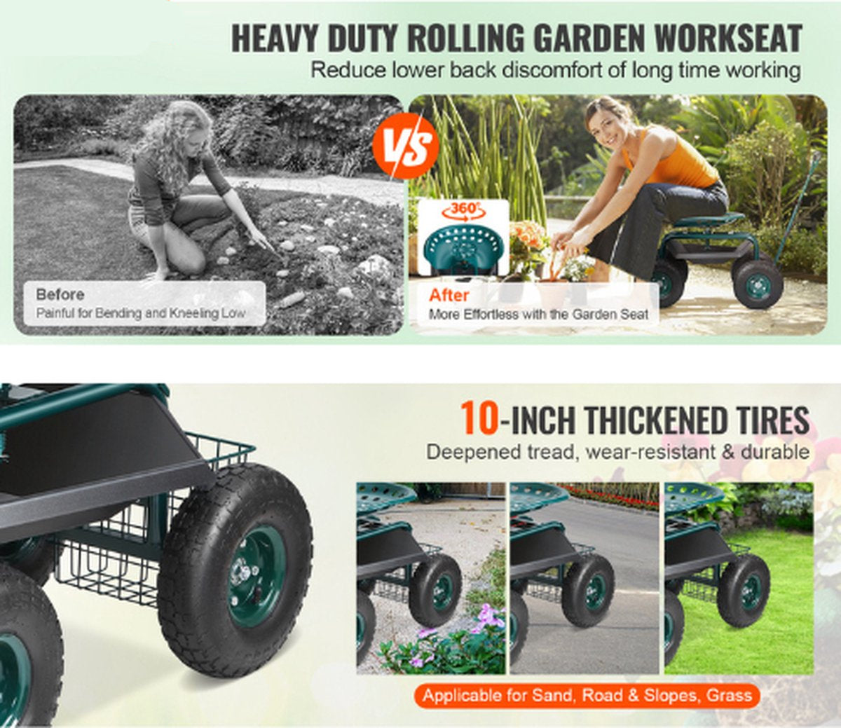 Tuinkar - Verrijdbaar - Tot 140 kg - Hoogte Verstelbaar - 360gr Draaibaar - Robuust Staal - 4 Zware Luchtbanden - Uitschuifbare Stuurstang - Tuinwagen - Tuinkruk - Kruiwagen