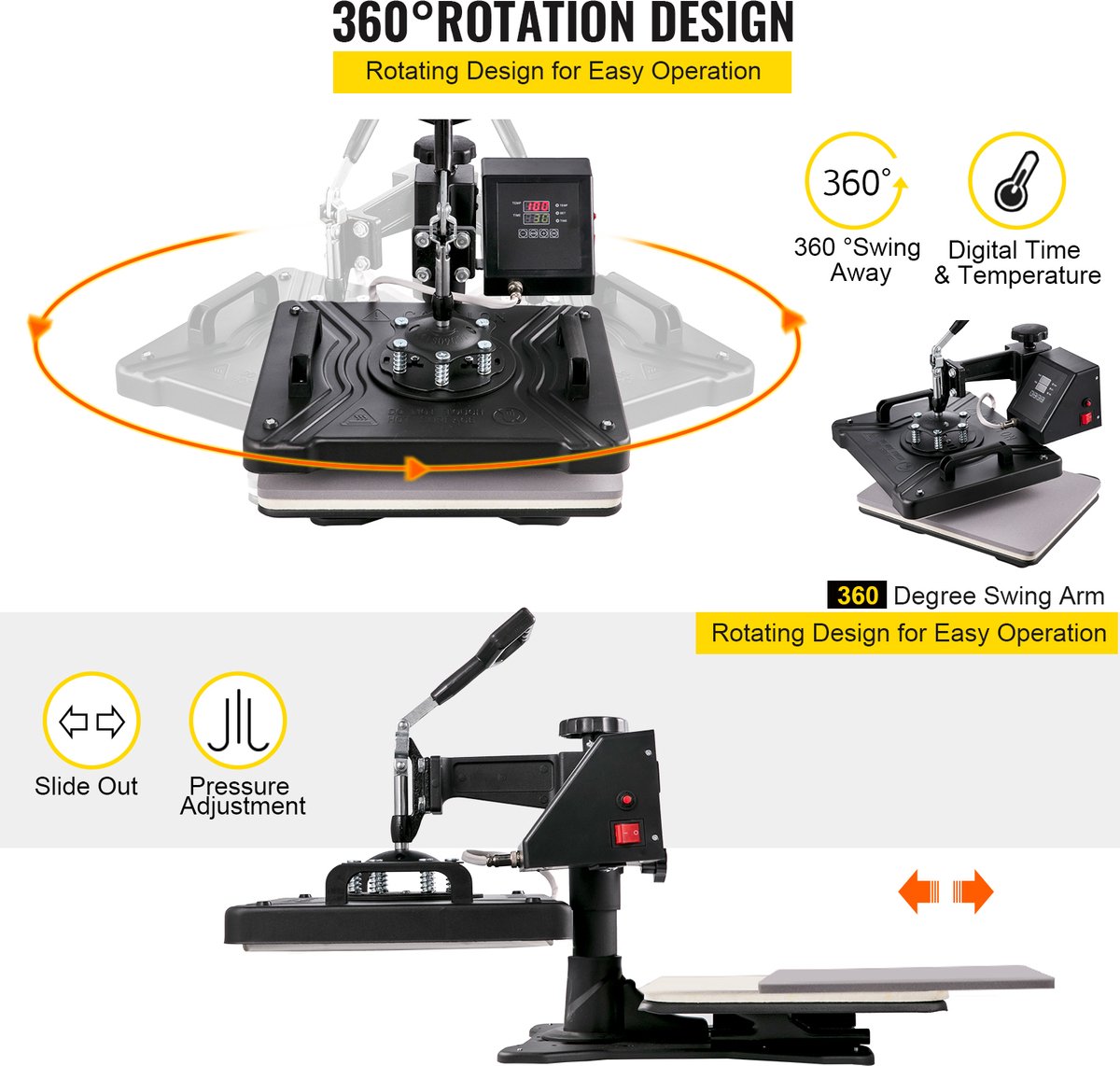 5 In 1 Hittepers - Warmte Persmachine Transferpers - Met 29 x 38 cm Hitteplaat - Digitale Praktische Controller - Duurzaam en Betrouwbaar Handvat - Voor Het Aanbrengen Van Letters - Cijfers En Patronen Op Petten - T-Shirts - Kopjes - Borden - Zwart