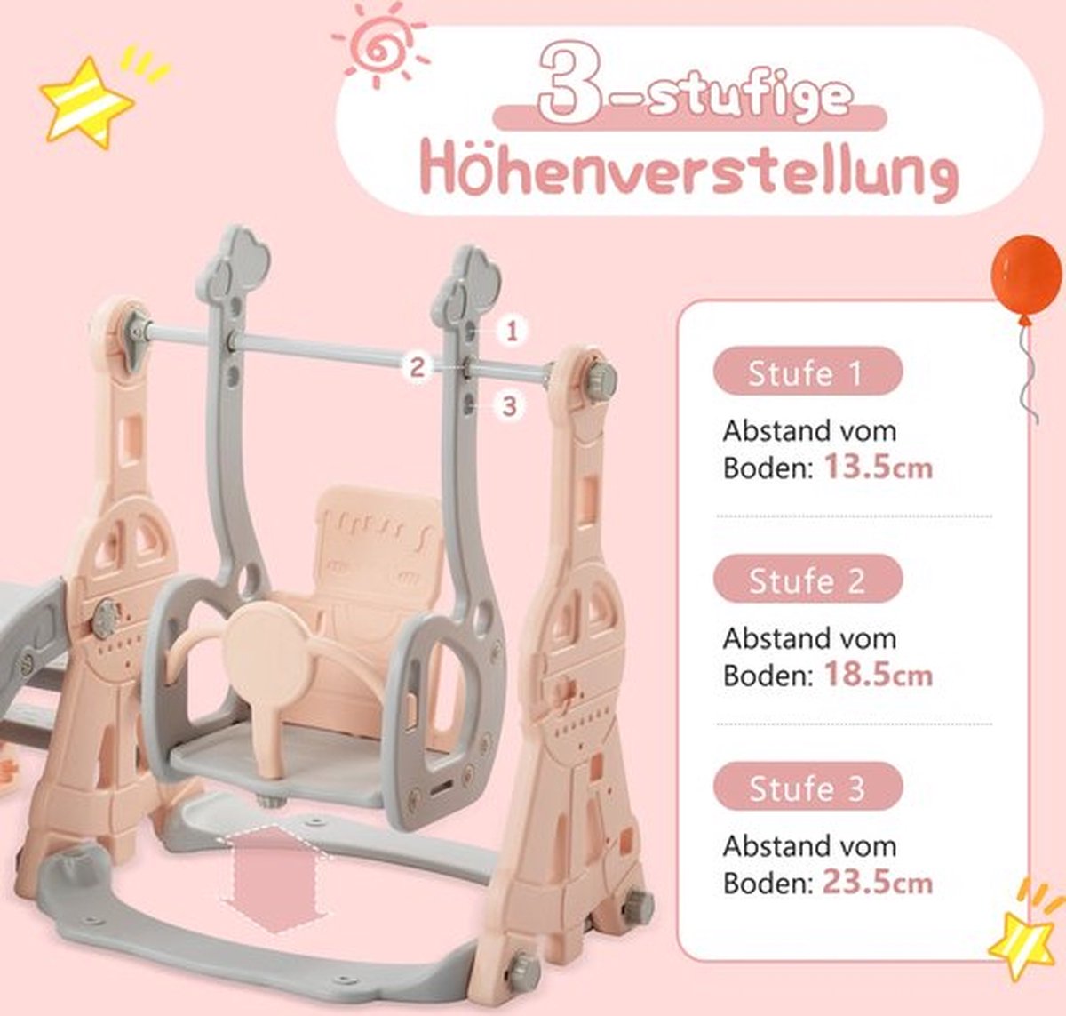 Glijbaan Met Schommel Voor Kinderen - Roze - Glijbaan Peuter - Voor Binnen en Buiten - Glijbaan