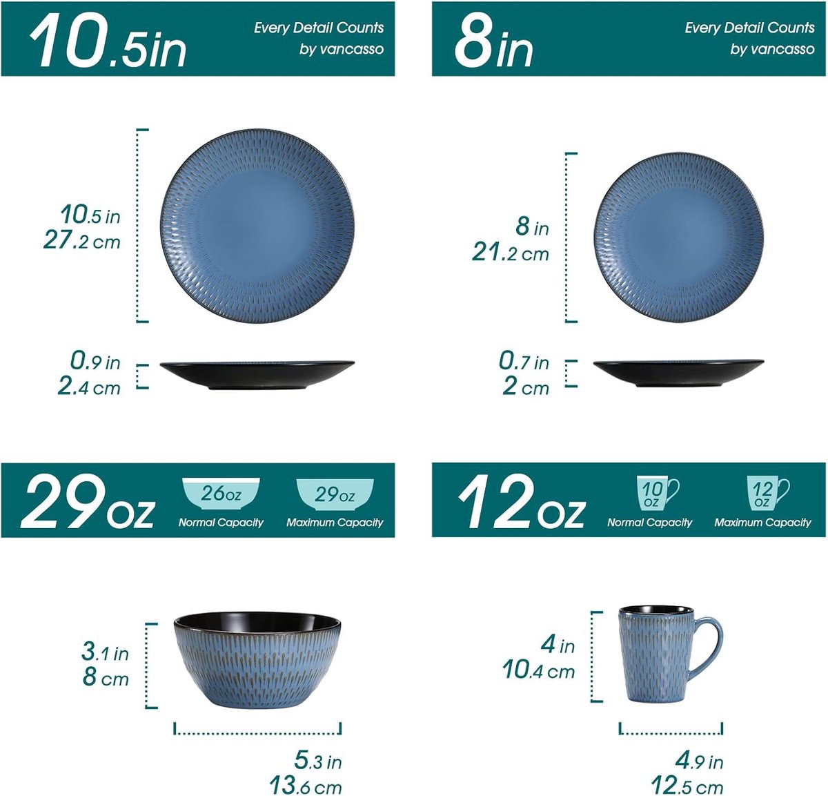 Luxe Serviesset – 32 Delig – 8 Persoons – Keramiek - Bordenset – Dinner Platen – Dessertborden – Kommen – Mokken – Schaaltjes – Blauw