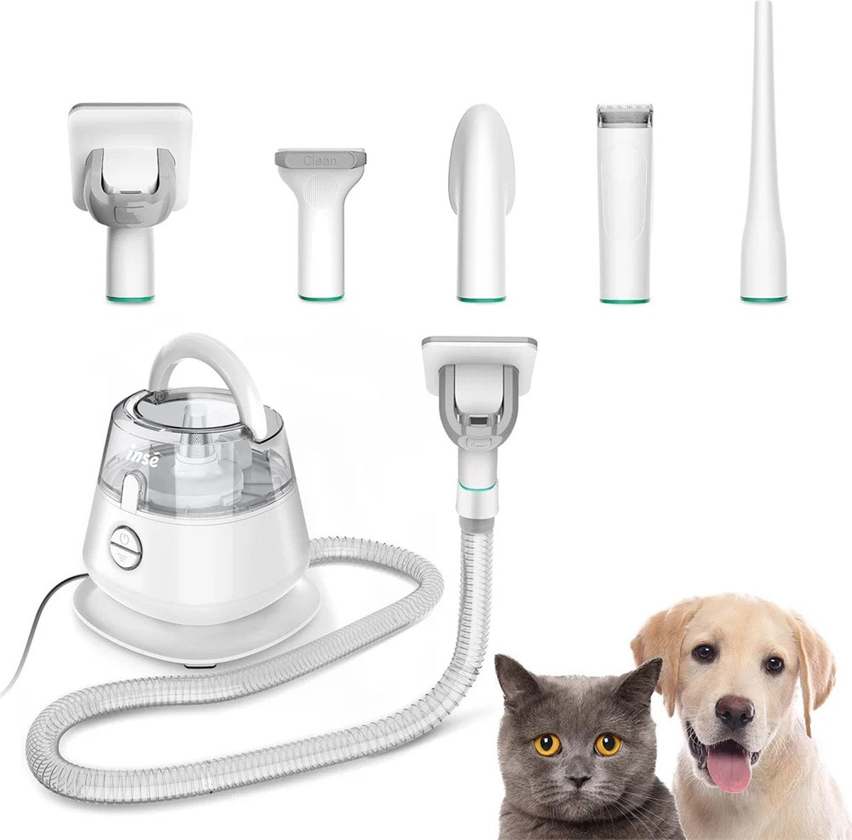 2 In 1 Elektrische Honden & Katten Trimmer & Borstel - Hondentrimmer - Kattentrimmer - Trim Tondeuse - Borstelfunctie - Incl Elektrische Afzuiger - Set Van 5 Verzorgingsmiddelen - 3 Verschillende Standen - Sterke Zuigkracht - <65DB Geluid