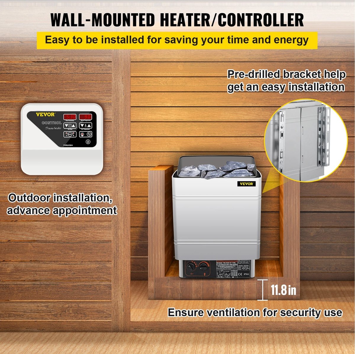 Elektrische Saunakachel - Kachel Externe/Interne Controller - 9KW - Oververhitting Bescherming - Spa Sauna Stoomgenerator
